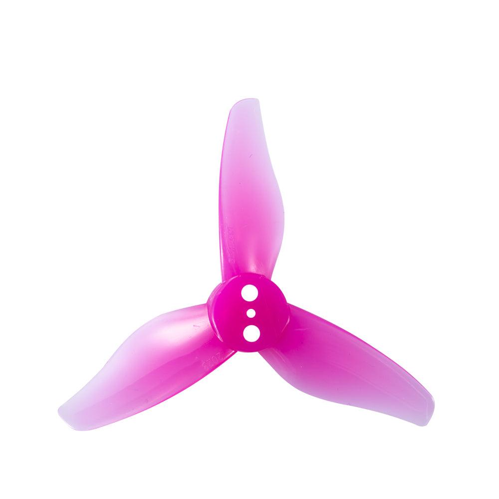 Gemfan 2023-3 Toothpick PC 3-blade propeller in translucent pink, top view