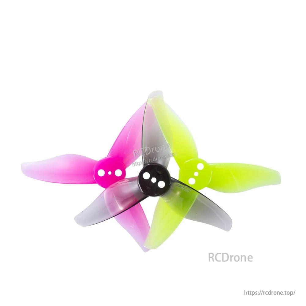 Gemfan 2023-3 Toothpick PC 3-blade propellers in pink, yellow, and smoke colors grouped together