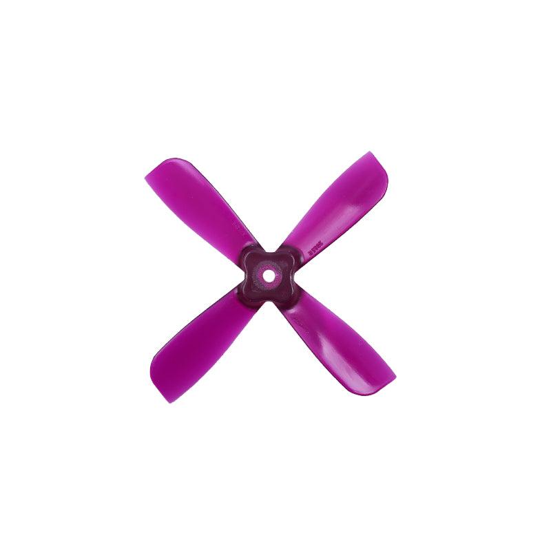 Gemfan 2035BN-4 PC propeller, purple 4-blade with 3-hole/square hub, top view