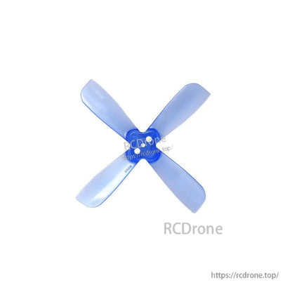 Light blue 4-blade propeller, alternate angle showing rounded blade tips and hub