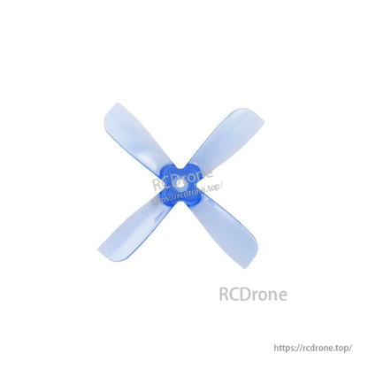 Light blue 4-blade propeller with blue hub, 3-hole mounting pattern visible