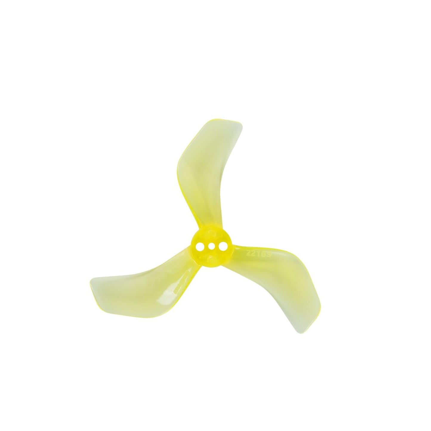 Single clear yellow tri-blade propeller with 3-hole hub, Gemfan 2216S-3 2.2x1.6