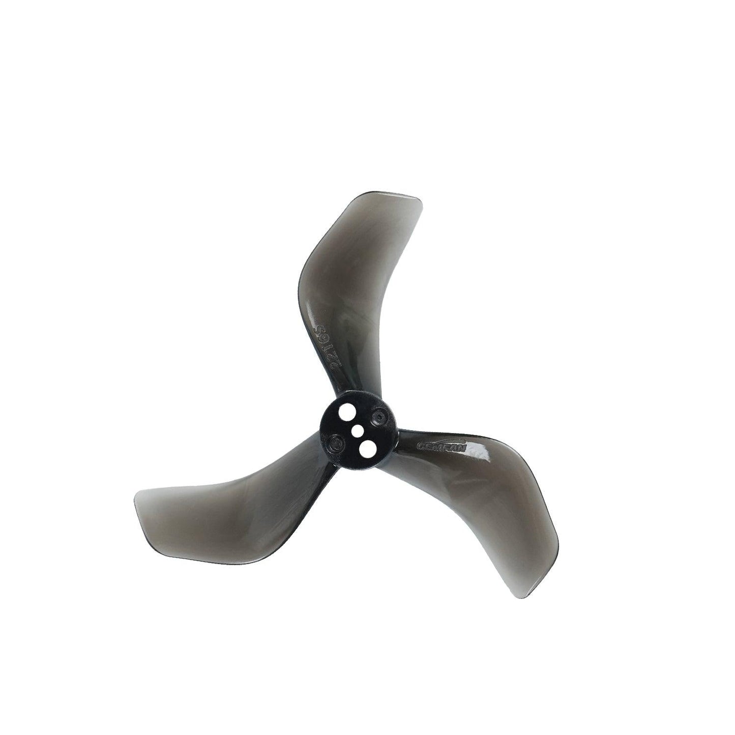 Clear black 3-blade FPV drone propeller with 3-hole mounting hub, Gemfan 2216S-3