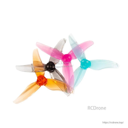 Gemfan 2512-3 Toothpick Propeller set showing multiple colors: orange, smoke gray, pink, light blue