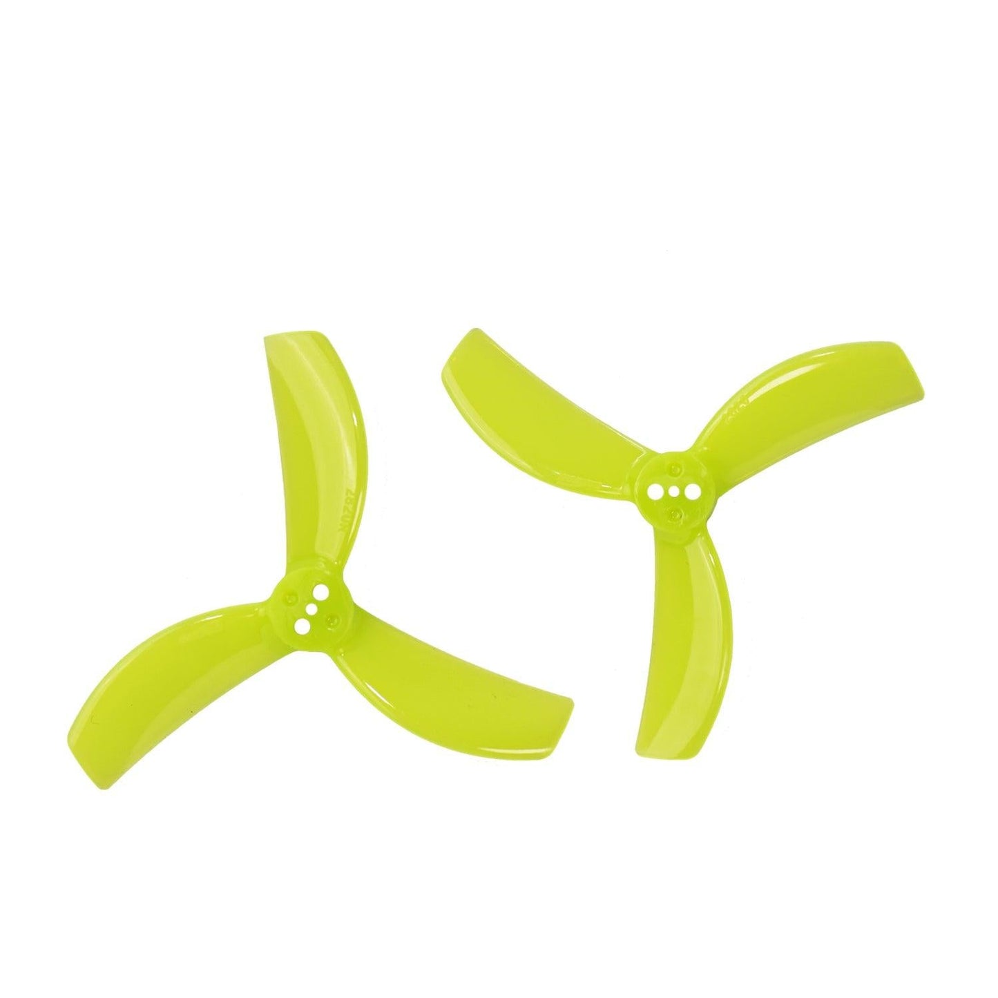 Gemfan 2820-3 propeller set, neon yellow 3-blade quadcopter props on white background