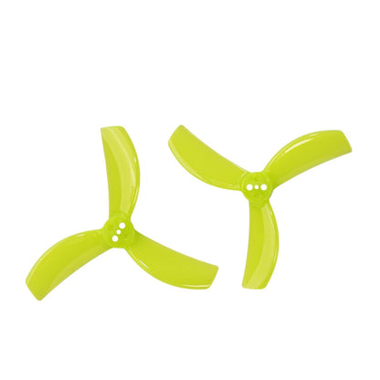 Gemfan 2820-3 propeller set, neon yellow 3-blade quadcopter props on white background