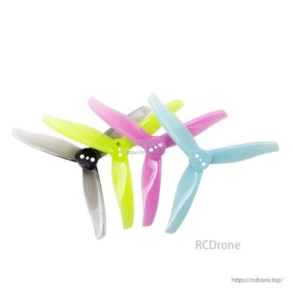 Assorted color set of Gemfan 3016-3 tri-blade toothpick propellers grouped together