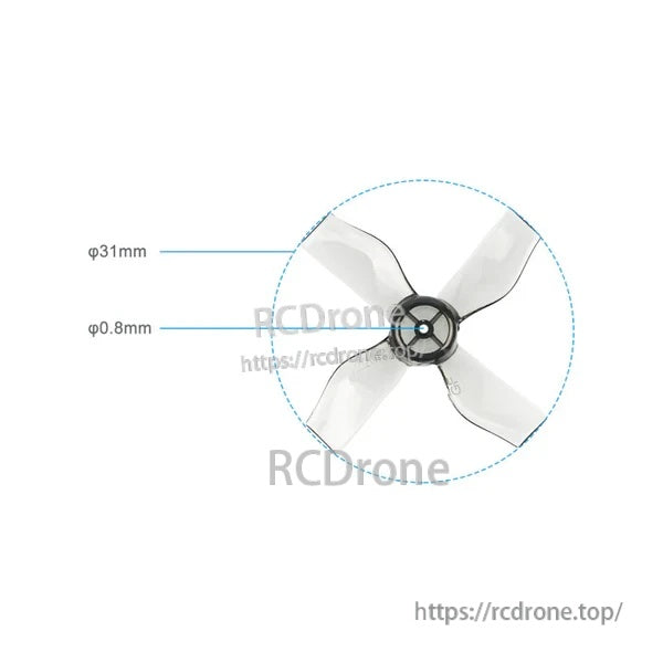 Gemfan 31mm 4-blade micro whoop propeller with 0.8mm center hole option, 31mm prop disk diameter