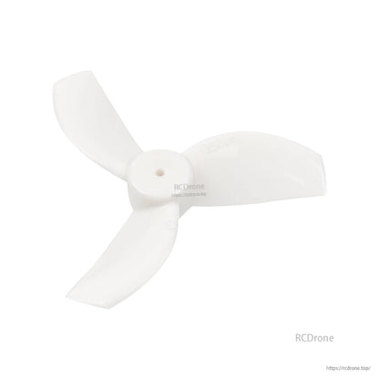 Clear 35mm tri-blade whoop propeller angled view showing 1.0mm center shaft hole