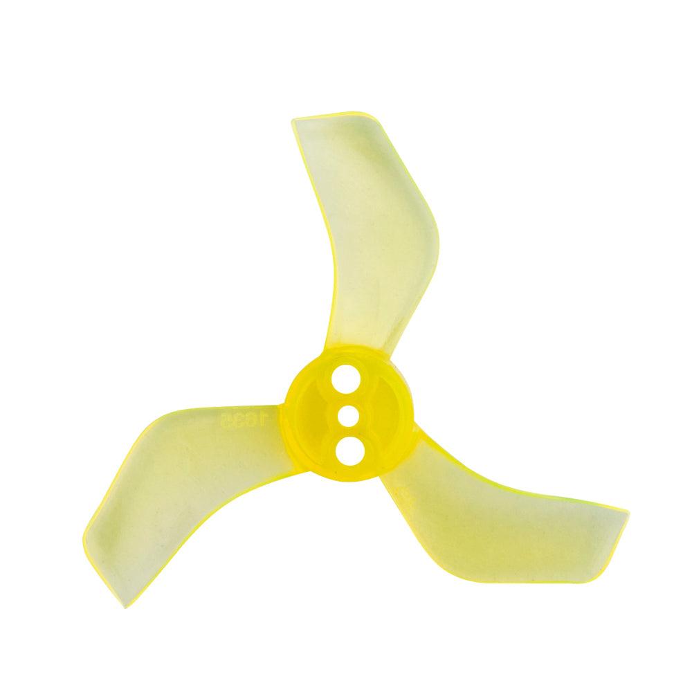 Gemfan 40MM 1635-3 3-Blade Propeller, translucent yellow tri-blade with three mounting holes