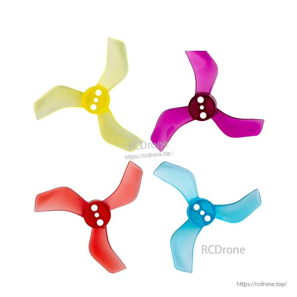 Assorted color set of Gemfan 40MM 1635-3 3-blade propellers shown together (yellow, purple, red, blue)