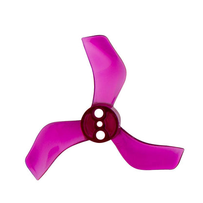 Translucent purple 3-blade micro drone propeller, tri-blade design with three-hole hub