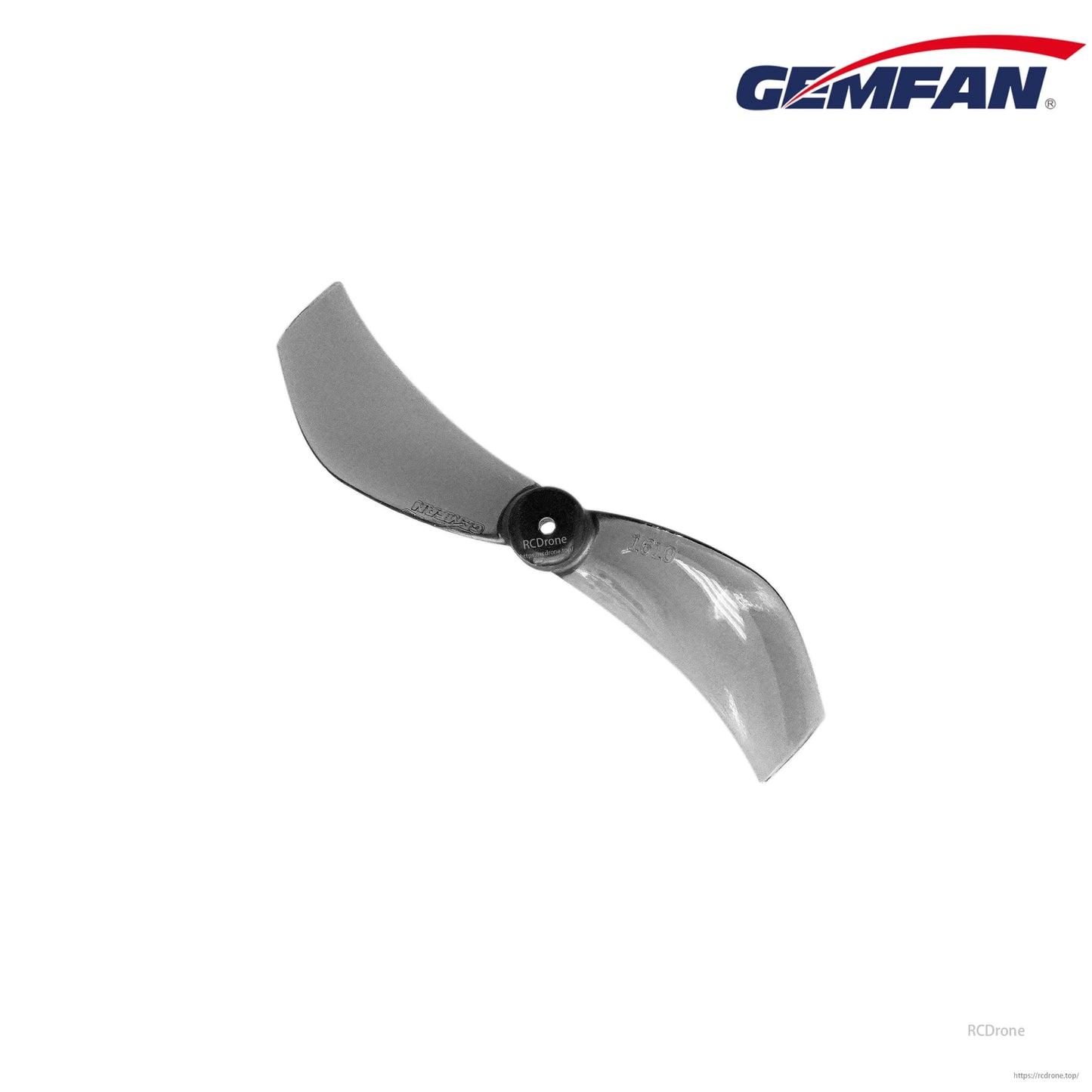 Gemfan 40mm 1610-2 2-Blade Propeller, Gemfan 1610 two-blade 40mm drone propeller in translucent gray with hub and blade markings