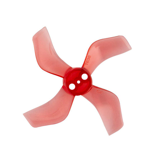 Gemfan 40mm 1636-4 4-blade propeller close-up, translucent red quadcopter prop