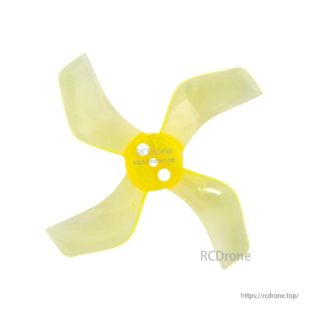 Translucent yellow 4-blade propeller top view, three-hole hub (watermarked image)