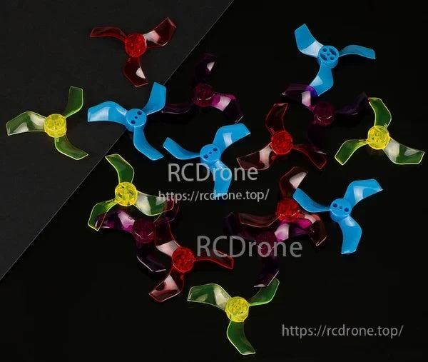 Gemfan 40mm 3-blade whoop propellers in mixed colors for 1.5mm shaft micro drone builds