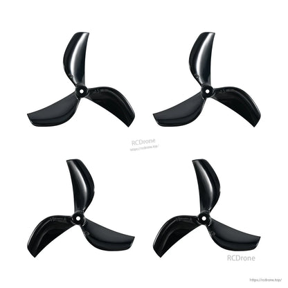 Black 45mm three-blade propellers shown in four-pack arrangement, alternate orientation