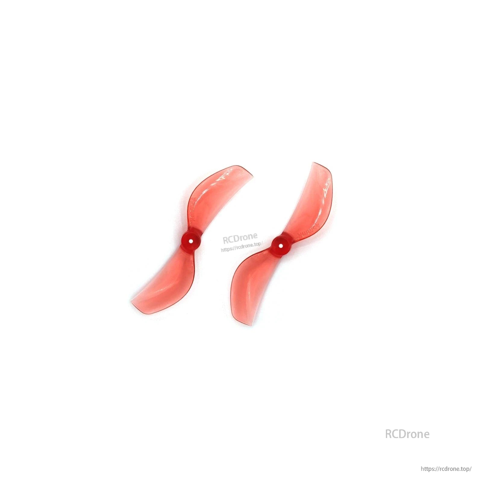 Pair of red 2-blade props shown side by side, matching set for micro drone build