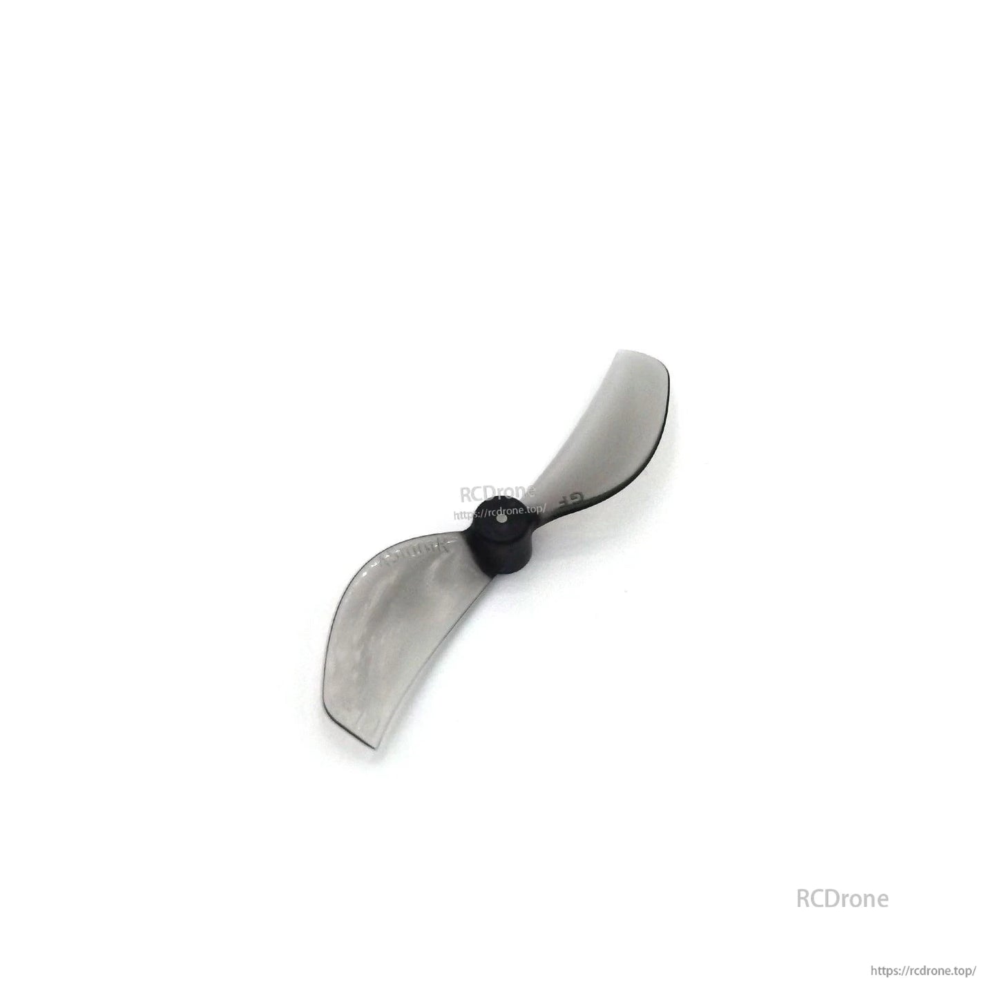 Smoke gray 2-blade propeller, angled view highlighting translucent blades and hub
