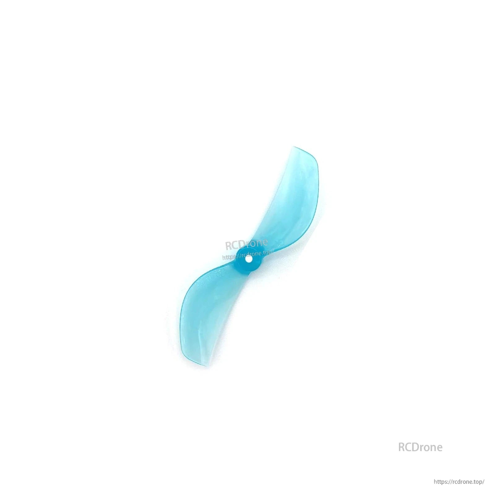 Light blue 2-blade propeller with T-mount hub, top view on white background