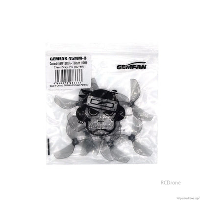 Gemfan 45mm-3 propeller bag with label, clear gray translucent 3-blade props inside