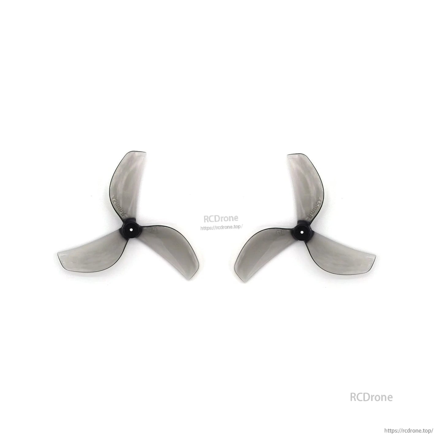 Two smoky clear gray 3-blade propellers side by side, matching pair set