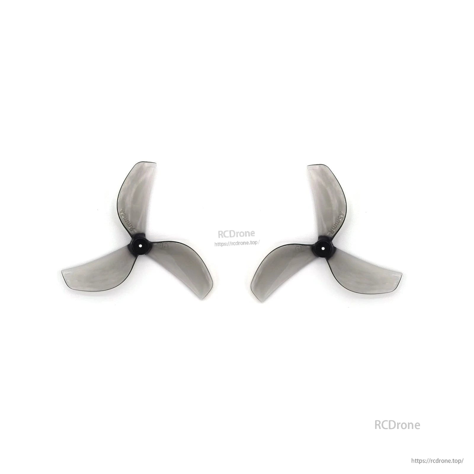 Two smoky clear gray 3-blade propellers side by side, matching pair set