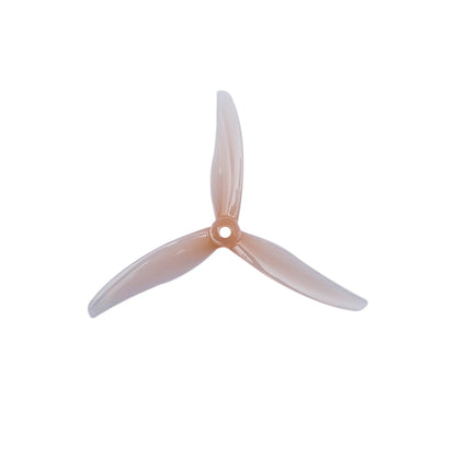 Light pink translucent 3-blade FPV drone propeller, top view