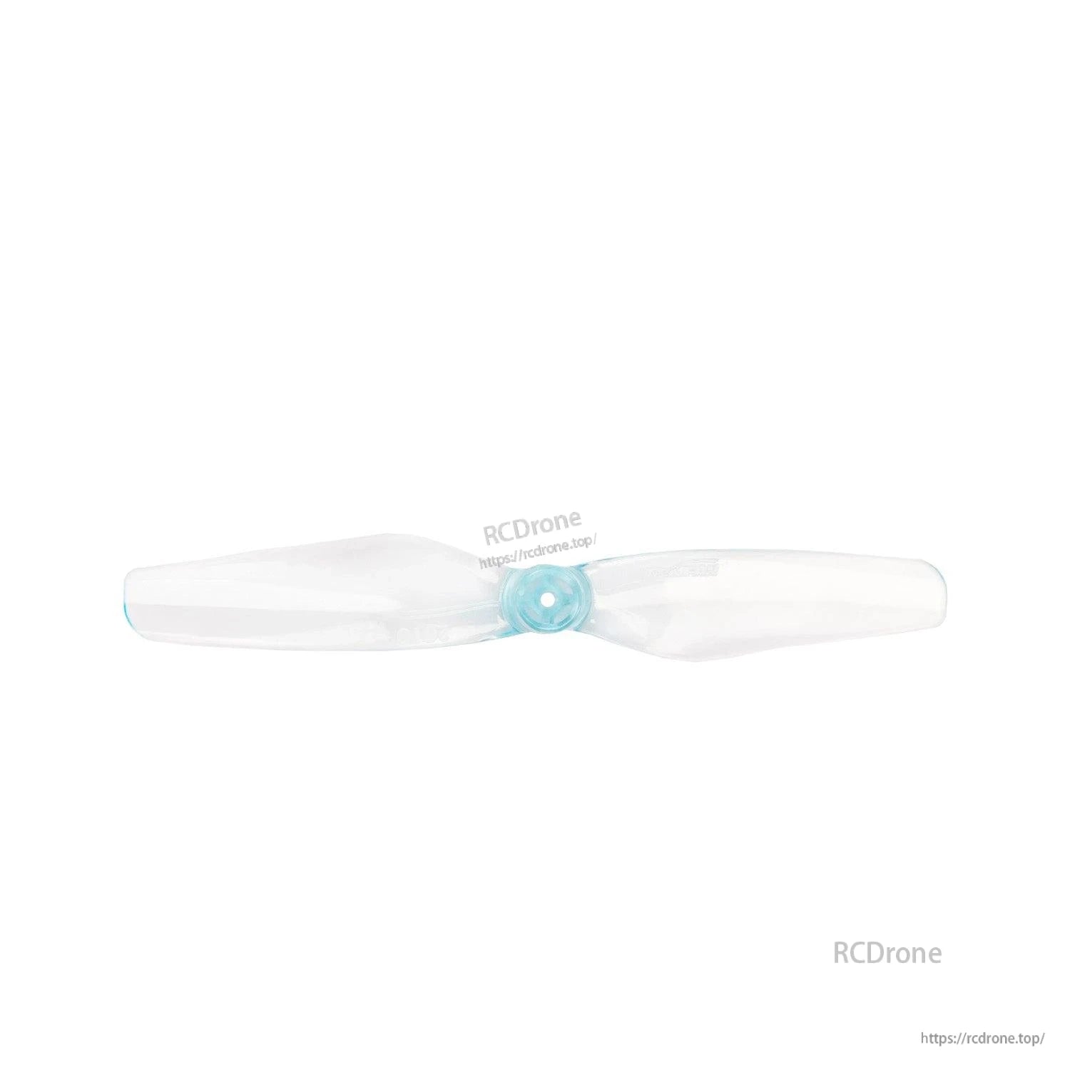 Single clear two-blade propeller with light blue hub, side-on top view