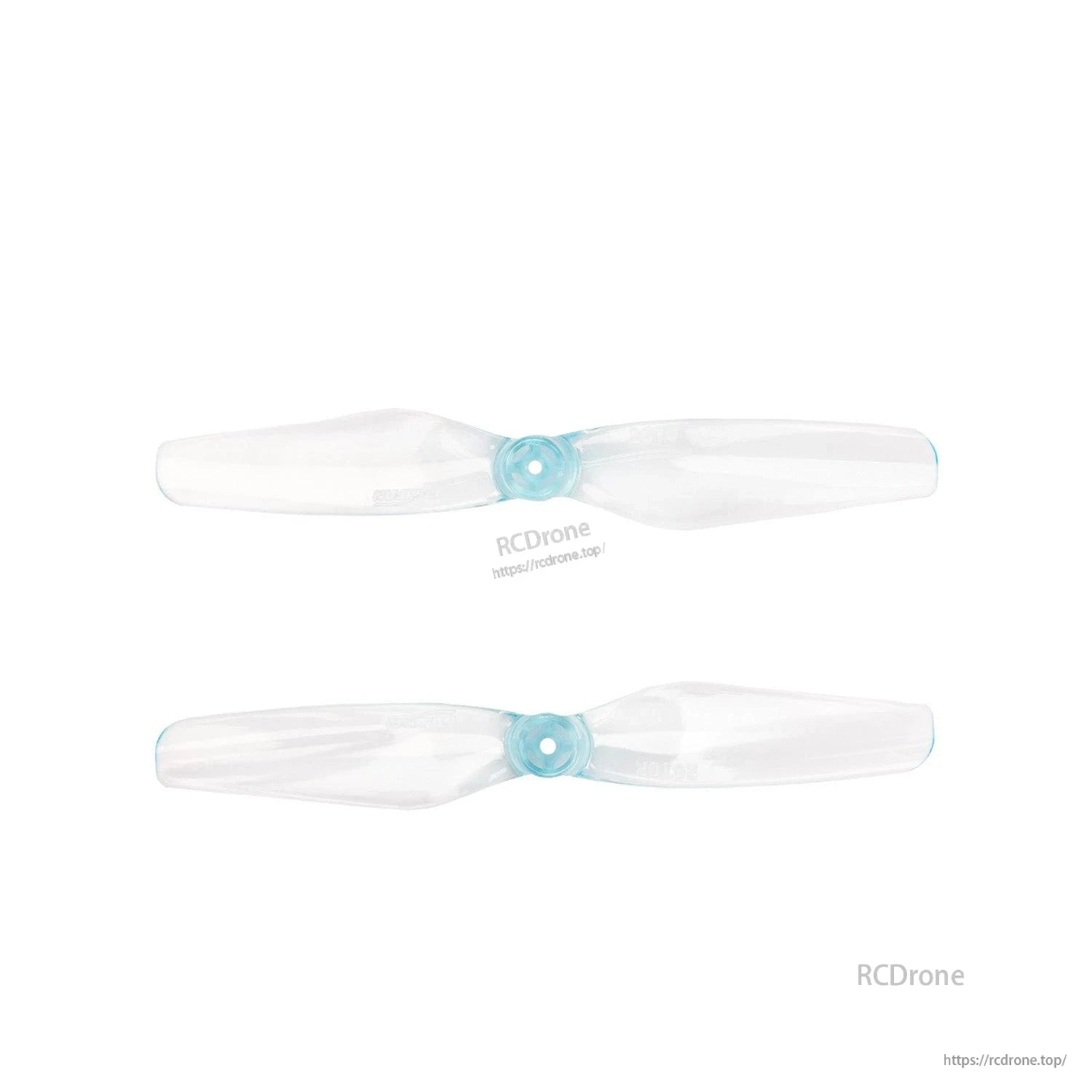 Clear two-blade propeller pair with light blue hubs, top view on white background