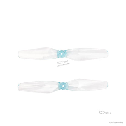 Clear two-blade propeller pair with light blue hubs, top view on white background