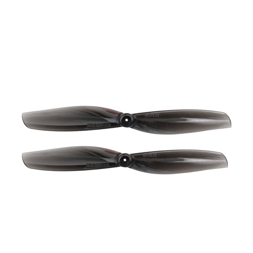 Gemfan 65mmS-2 two-blade toothpick propellers in smoke black, matched pair with center hub detail