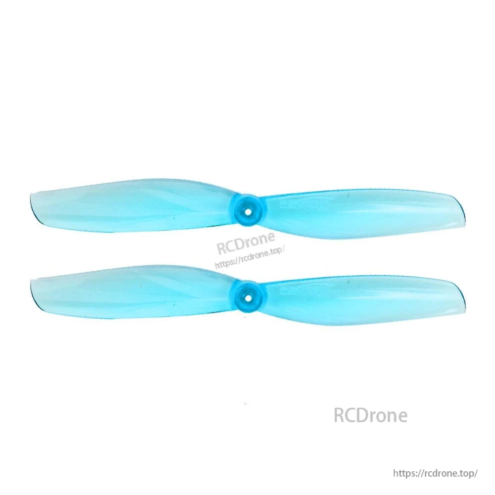 Light blue two-blade micro quad propeller pair with center hub, 65mm toothpick style