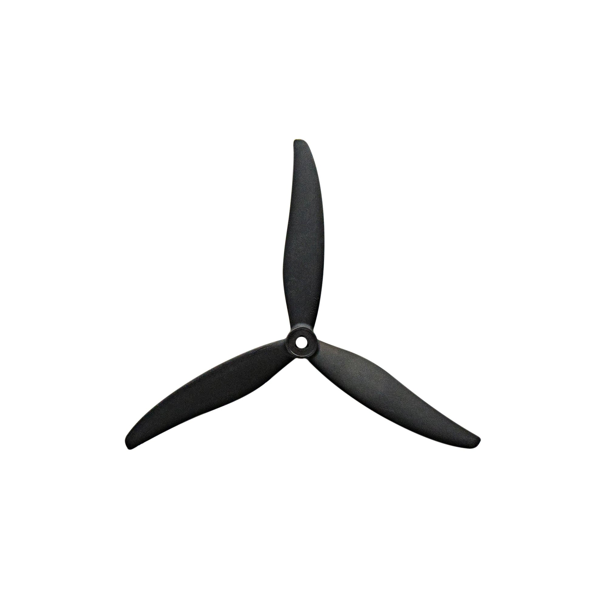 Gemfan 7035-3 carbon nylon tri-blade propeller, black, single prop with center hub on white