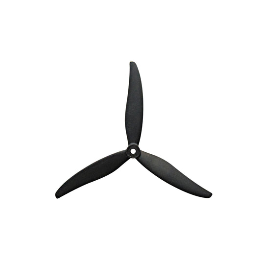 Gemfan 7035-3 carbon nylon tri-blade propeller, black, single prop with center hub on white
