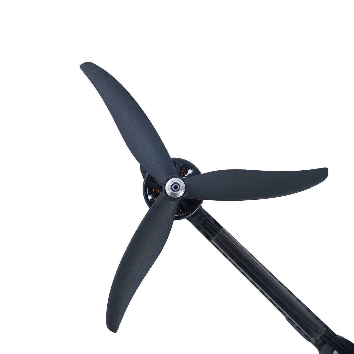 Gemfan 7037-3 Carbon Nylon 3-Blade Propeller mounted on drone motor, close-up of hub and blades