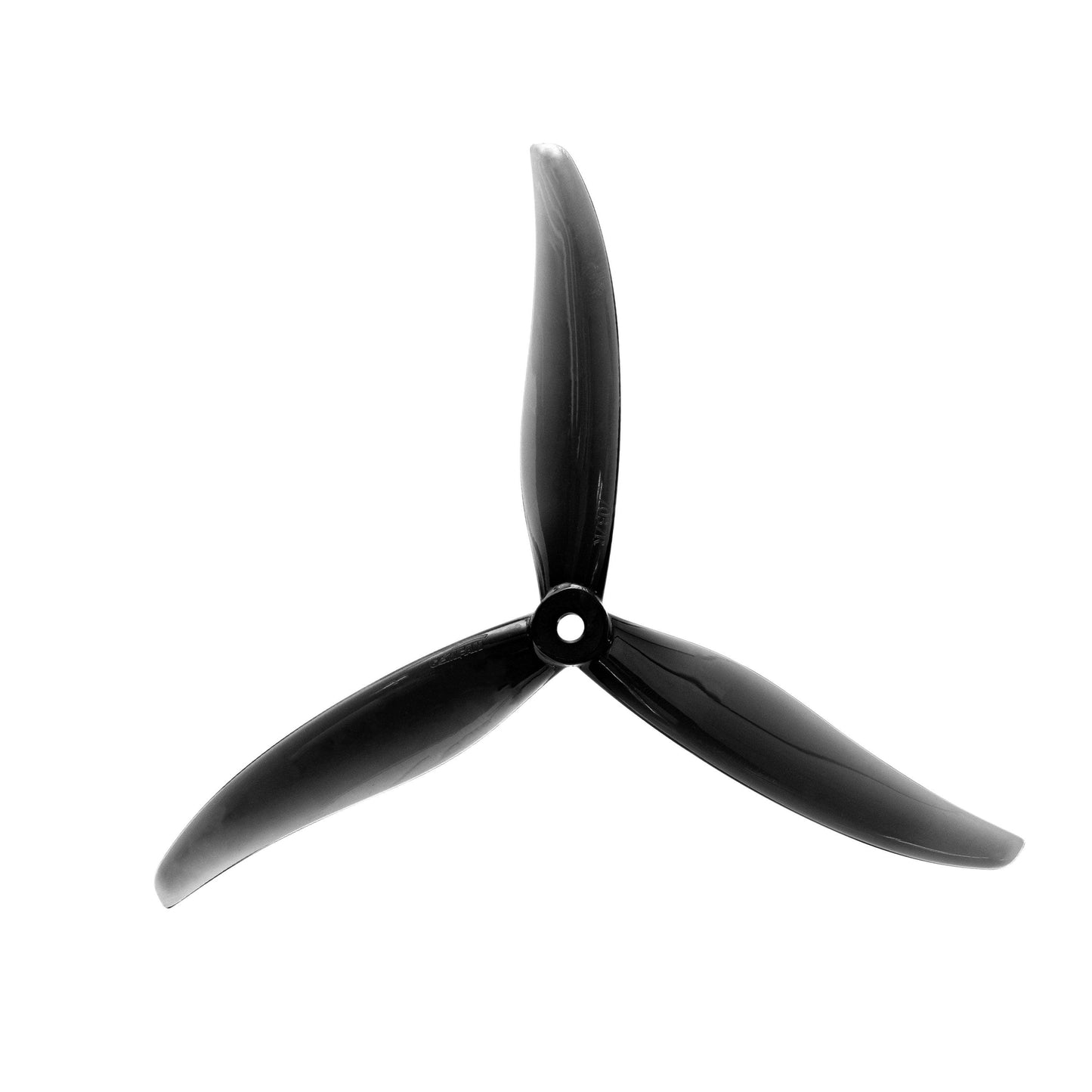 Gemfan 7037 PC propeller, 3-blade black rotor with center mounting hole, top view