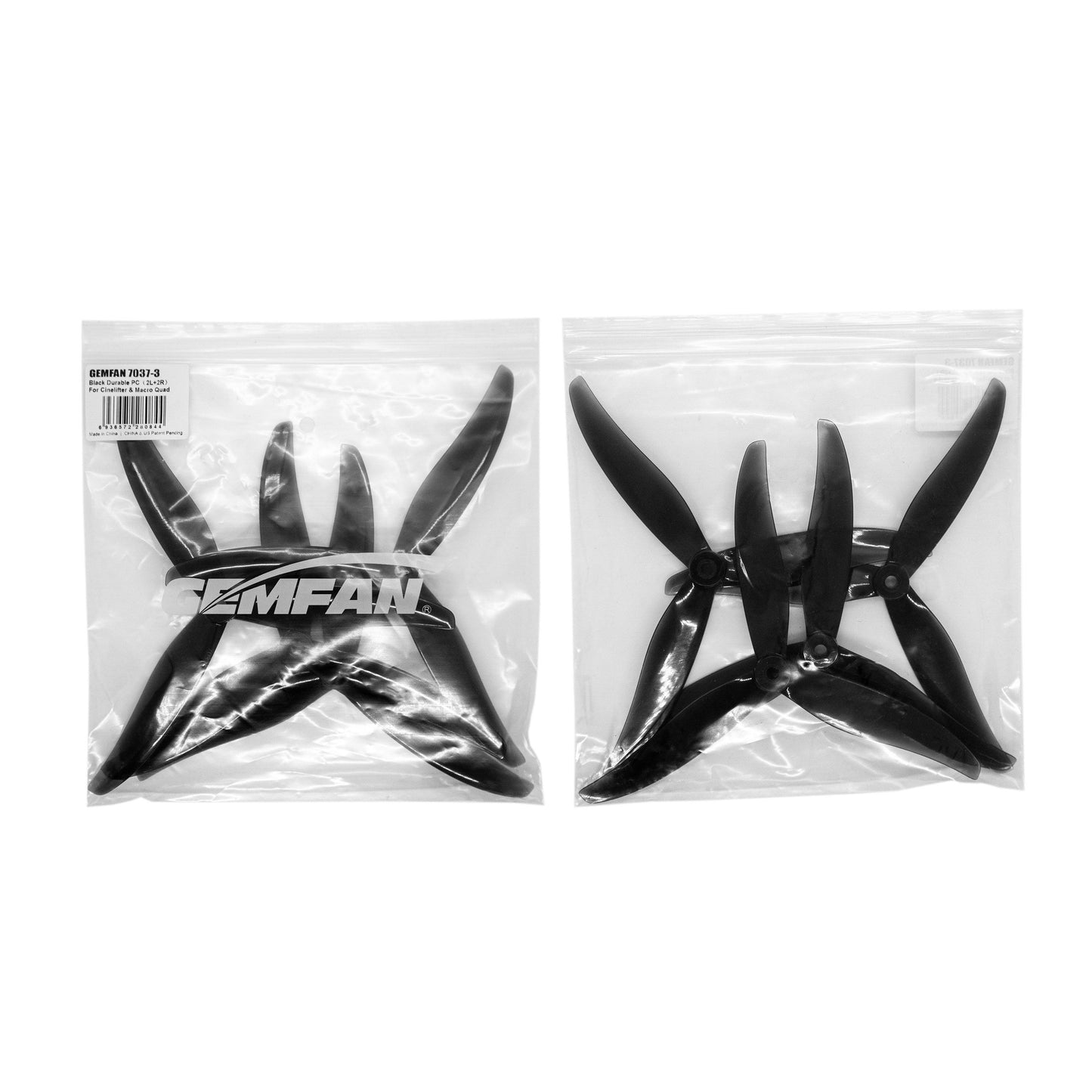 Gemfan 7037 PC propeller set in sealed plastic bags, front and rear packaging shown