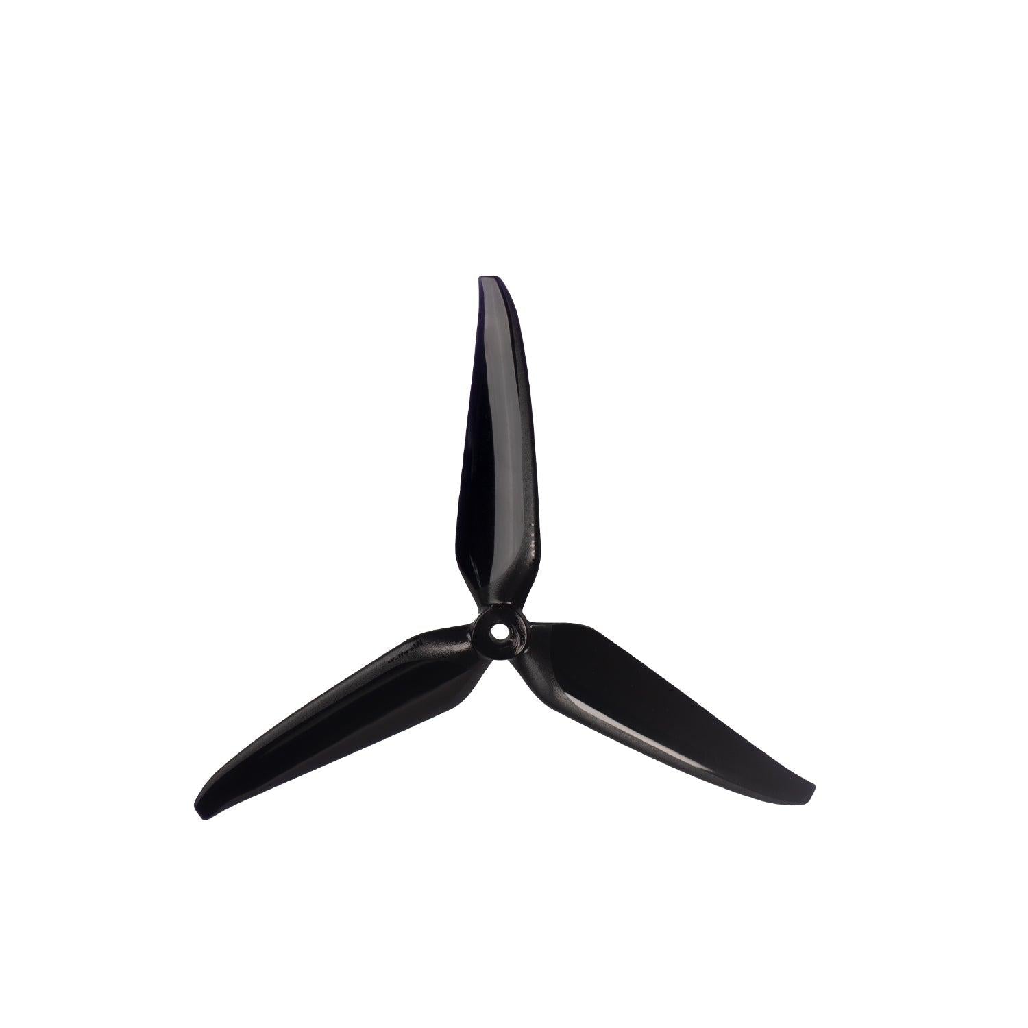 Gemfan 7140-3 tri-blade propeller in black, single prop top view with center mounting hole