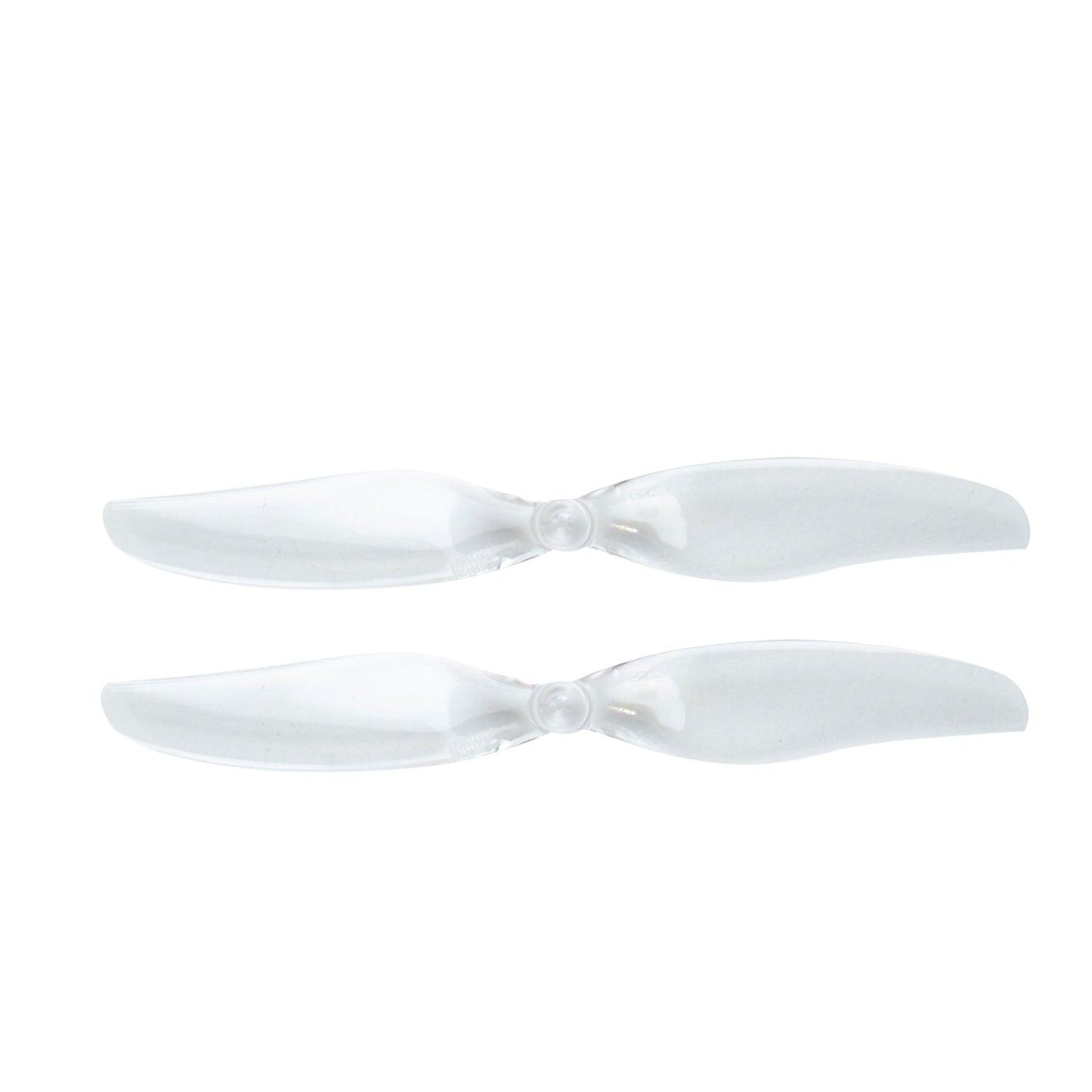 Two-blade propeller pair in translucent white/clear finish, top view