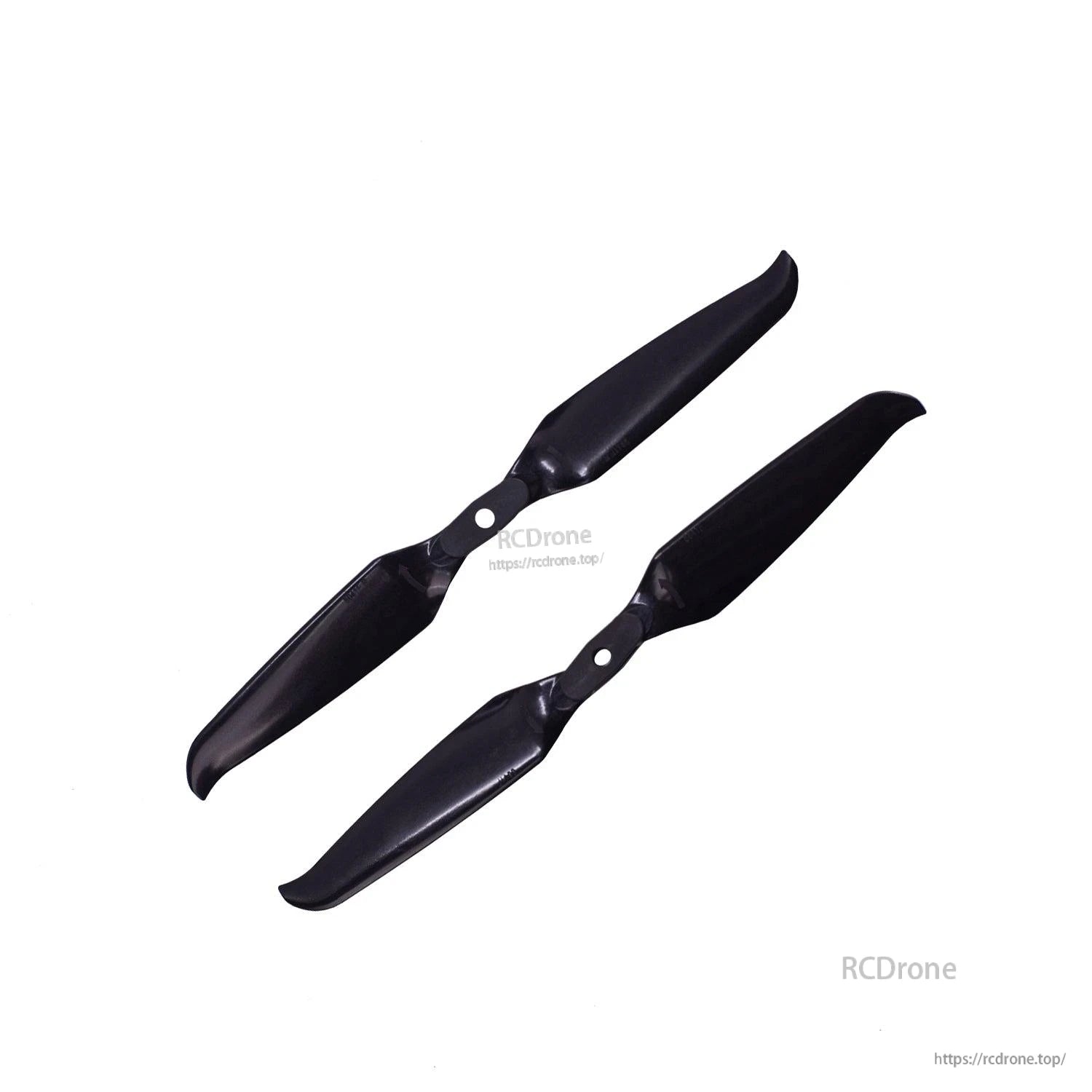 Two folding propellers shown at an angle, black blades with curved tips and center mounting holes