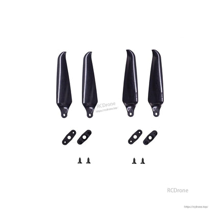 Two pairs of folding prop blades with mounting plates and screws arranged as left/right sets