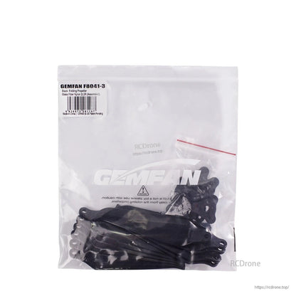 Retail bag packaging for Gemfan F8041-3 prop set with parts visible inside