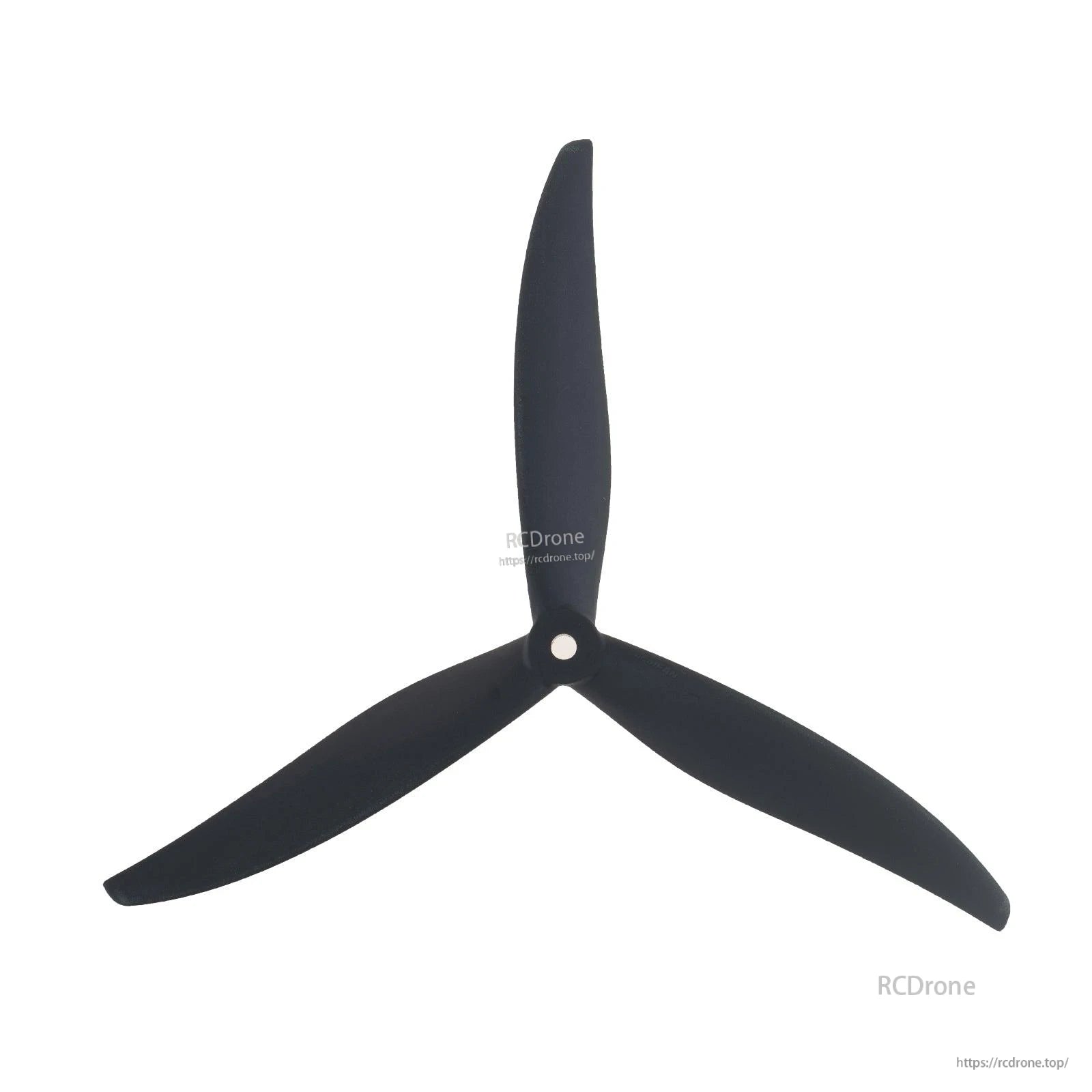 Gemfan 8060-3 Glass Fiber Nylon 3-Blade Propeller, Black Gemfan 8060-3 tri-blade drone propeller with central mounting hole on a white back.