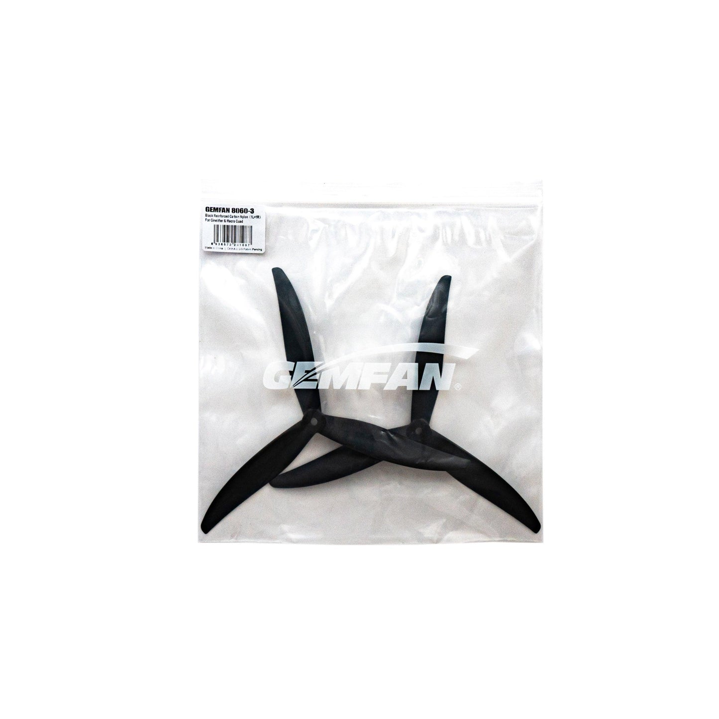 Gemfan 8060-3 black 3-blade drone propellers in sealed bag, CW and CCW pair