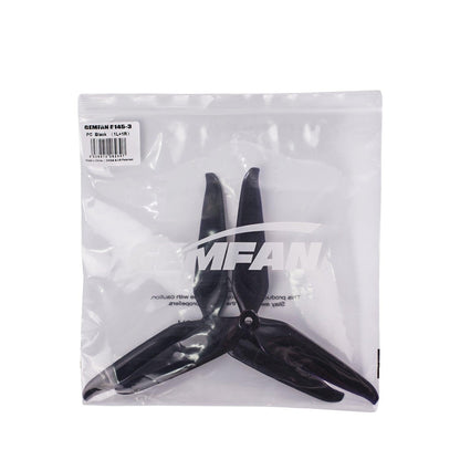 Gemfan 8145-3 black propeller in clear retail bag with product label and Gemfan branding