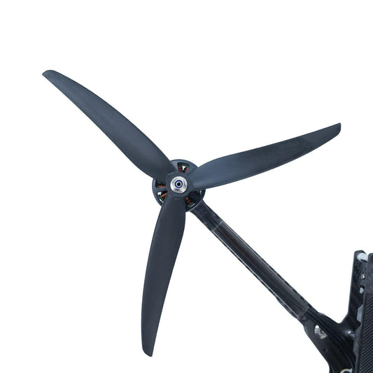 Gemfan 9045-3 3-Blade Propeller mounted on drone motor, matte black tri-blade view