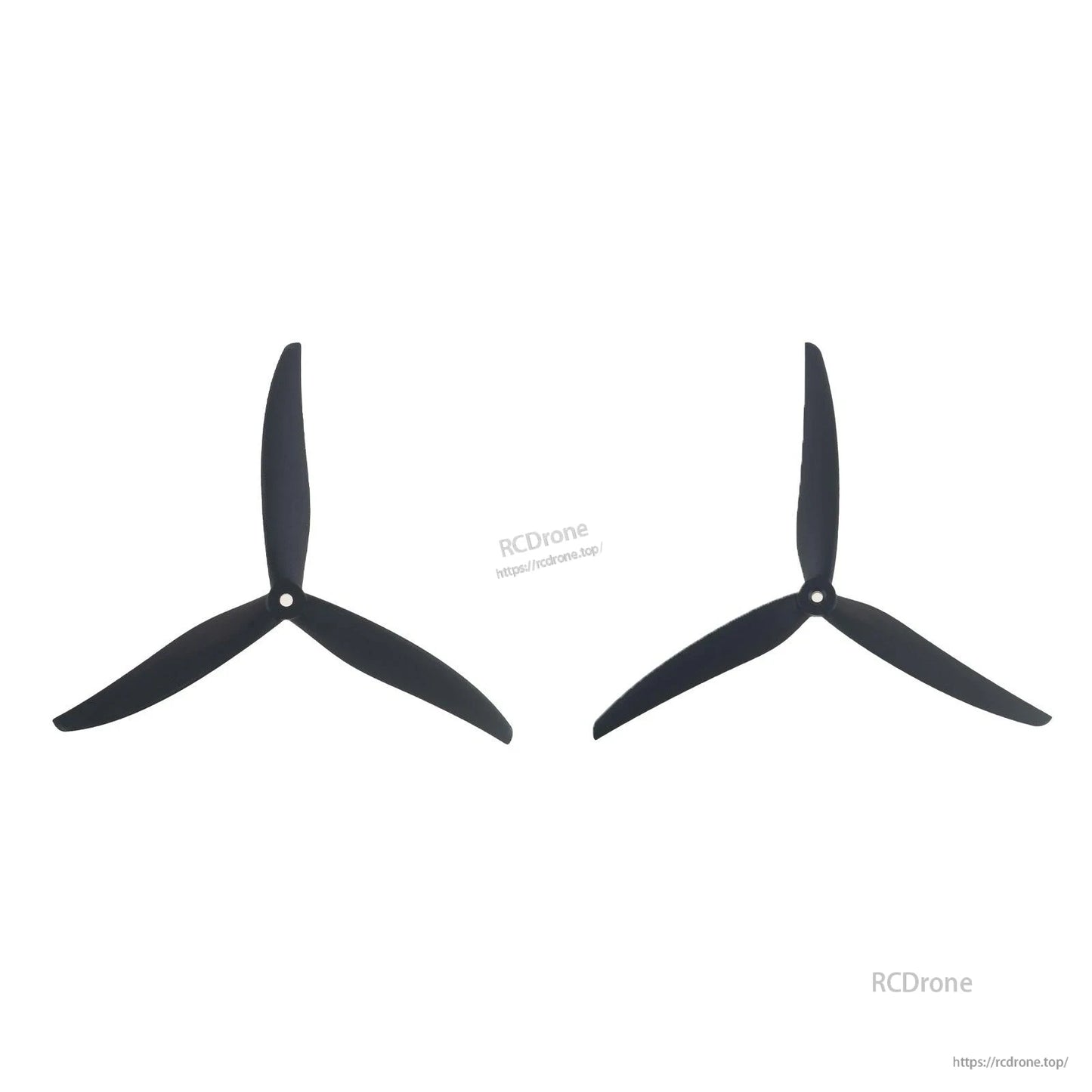 Two black 3-blade propellers side by side on white background, pair set view