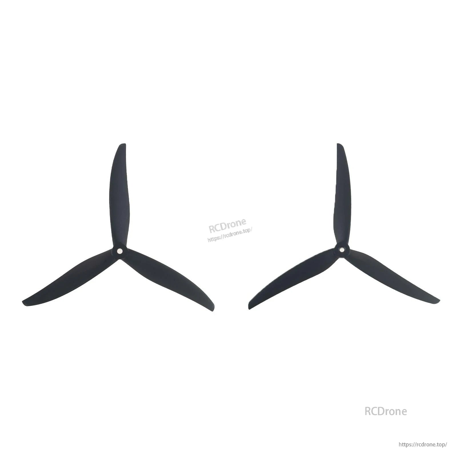 Two black 3-blade propellers side by side on white background, pair set view