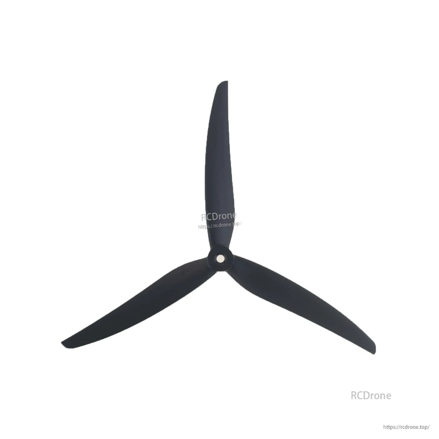 3-blade propeller close-up showing hub and blade shape, black finish on white background